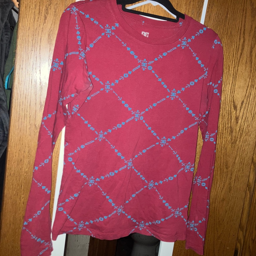Women's Red Long Sleeve Top skater wear vintage